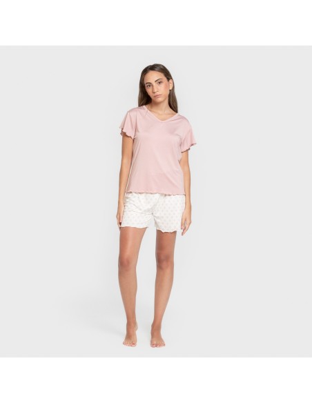 Pijama corto mujer manga fluida soft Soñada marsala pijamas-cortos-mujer