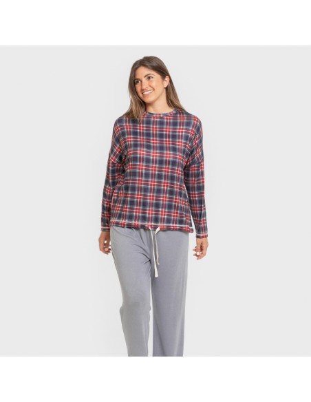 Pijama largo Secret mujer Cuadro Tuc indigo pijamas-largos-de-mujer