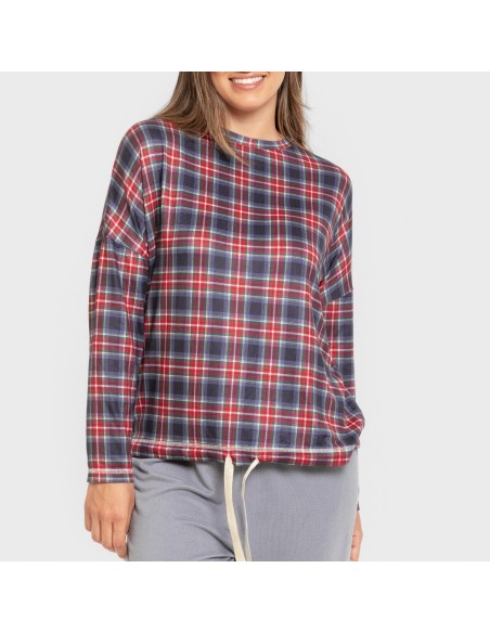 Pijama largo Secret mujer Cuadro Tuc indigo pijamas-largos-de-mujer