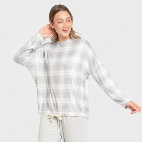 Pijama largo Secret mujer Cuadro Portland azul grisaceo pijamas-largos-de-mujer