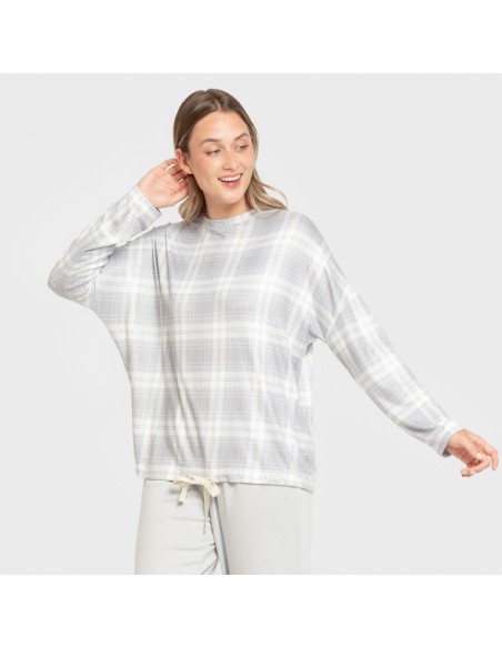 Pijama largo Secret mujer Cuadro Portland azul grisaceo pijamas-largos-de-mujer