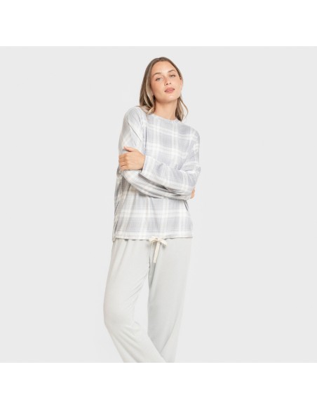 Pijama largo Secret mujer Cuadro Portland azul grisaceo pijamas-largos-de-mujer