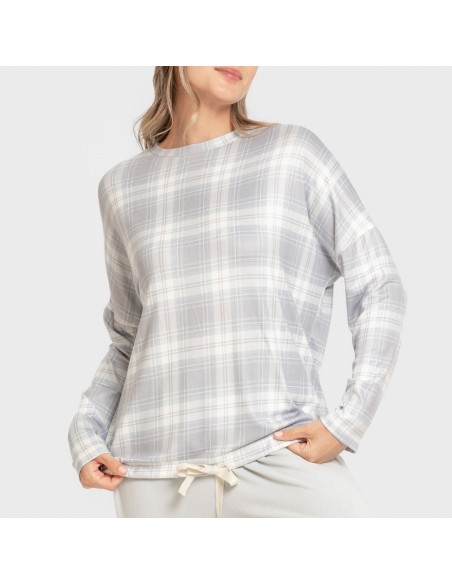 Pijama largo Secret mujer Cuadro Portland azul grisaceo pijamas-largos-de-mujer