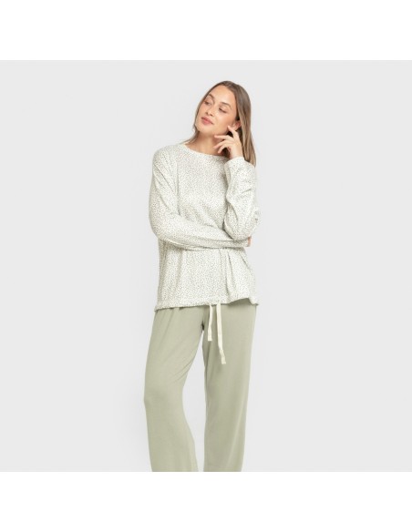 Pijama largo Secret mujer Veleta verde pijamas-largos-de-mujer