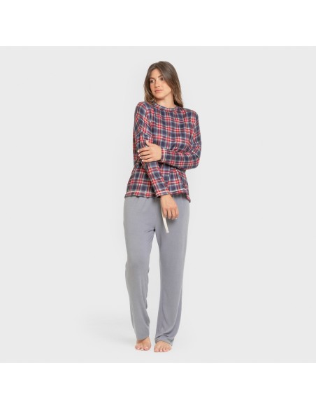 Pijama largo Secret mujer Cuadro Tuc indigo pijamas-largos-de-mujer