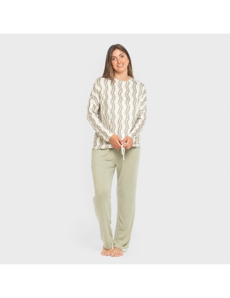 Pijama largo Secret mujer Begonia verde pijamas-largos-de-mujer