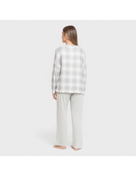 Pijama largo Secret mujer Cuadro Portland azul grisaceo pijamas-largos-de-mujer