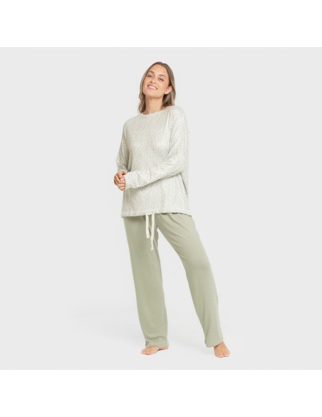 Pijama largo Secret mujer Veleta verde pijamas-largos-de-mujer