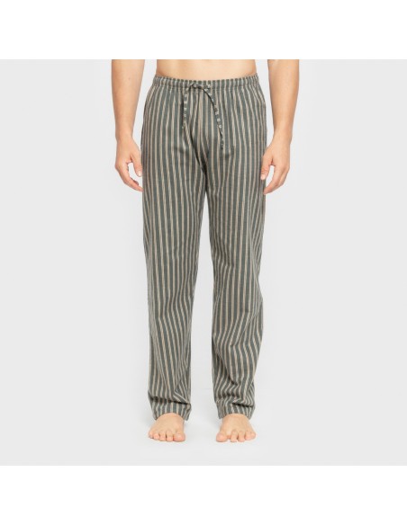 Pijama hombre franela Raya Marsellita verde - arena pijamas-largos-hombre