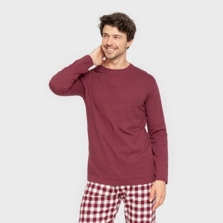 Pijama hombre franela Cuadro Gustavo burdeos pijamas-largos-hombre