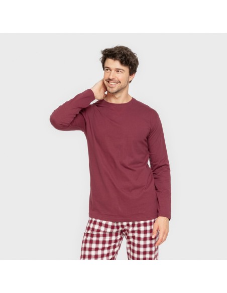 Pijama hombre franela Cuadro Gustavo burdeos pijamas-largos-hombre