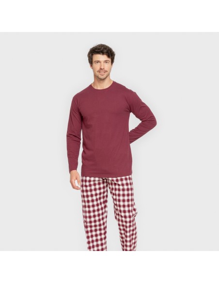 Pijama hombre franela Cuadro Gustavo burdeos pijamas-largos-hombre