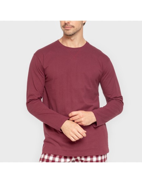 Pijama hombre franela Cuadro Gustavo burdeos pijamas-largos-hombre