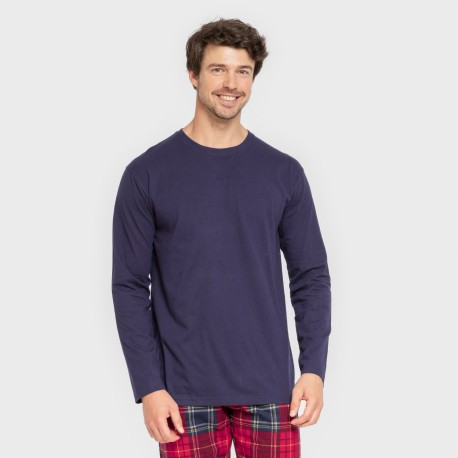 Pijama hombre franela Cuadro Bilbo azul marino pijamas-largos-hombre