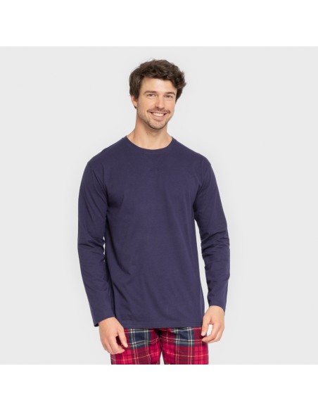 Pijama hombre franela Cuadro Bilbo azul marino pijamas-largos-hombre