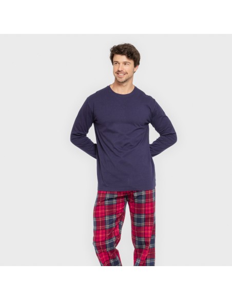 Pijama hombre franela Cuadro Bilbo azul marino pijamas-largos-hombre