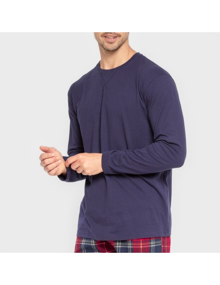 Pijama hombre franela Cuadro Bilbo azul marino pijamas-largos-hombre