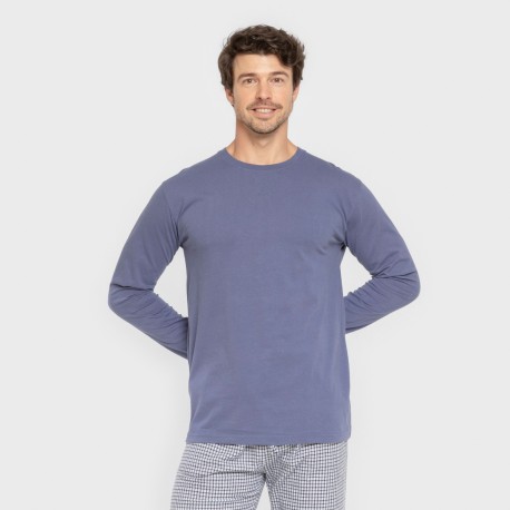 Pijama hombre franela Cuadro Saul azul pijamas-largos-hombre