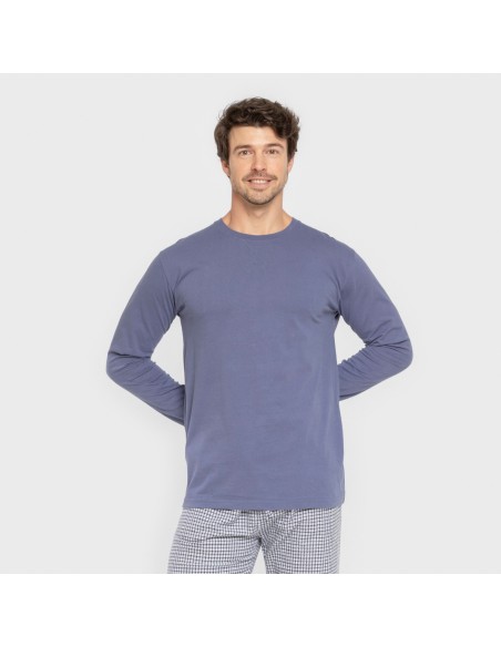 Pijama hombre franela Cuadro Saul azul pijamas-largos-hombre