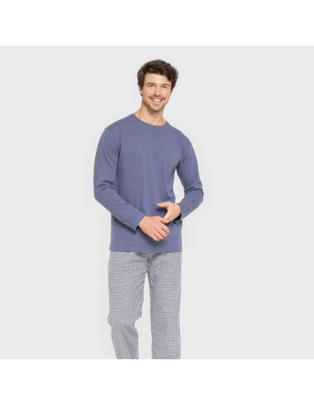 Pijama hombre franela Cuadro Saul azul pijamas-largos-hombre