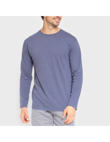 Pijama hombre franela Cuadro Saul azul pijamas-largos-hombre