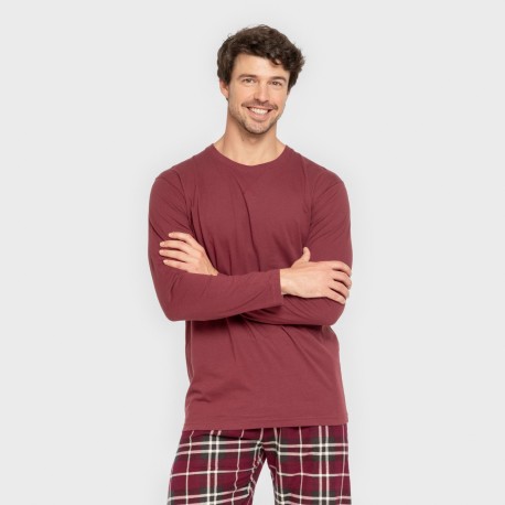 Pijama hombre franela Cuadro Sauron burdeos pijamas-largos-hombre