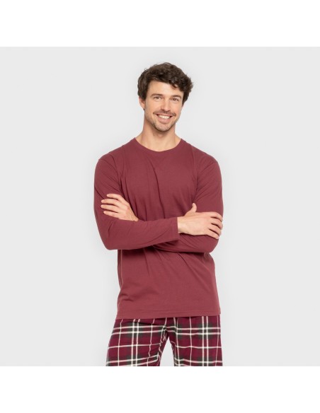 Pijama hombre franela Cuadro Sauron burdeos pijamas-largos-hombre