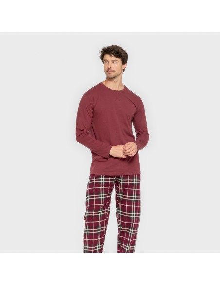 Pijama hombre franela Cuadro Sauron burdeos pijamas-largos-hombre