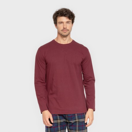 Pijama hombre franela Cuadro Tejada burdeos pijamas-largos-hombre