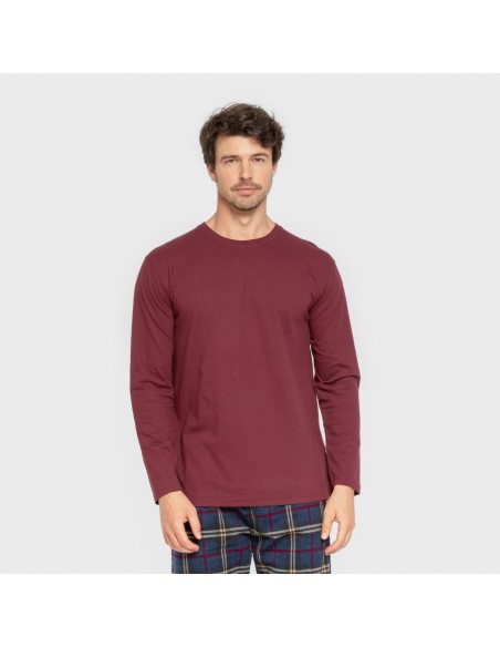Pijama hombre franela Cuadro Tejada burdeos pijamas-largos-hombre