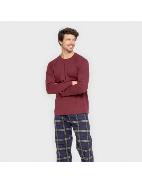 Pijama hombre franela Cuadro Tejada burdeos pijamas-largos-hombre