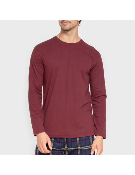 Pijama hombre franela Cuadro Tejada burdeos pijamas-largos-hombre