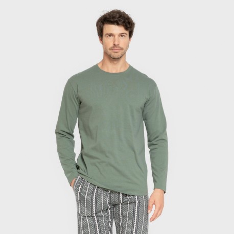Pijama hombre franela Cronos verde pijamas-largos-hombre