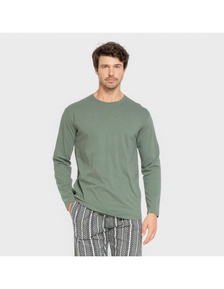 Pijama hombre franela Cronos verde pijamas-largos-hombre