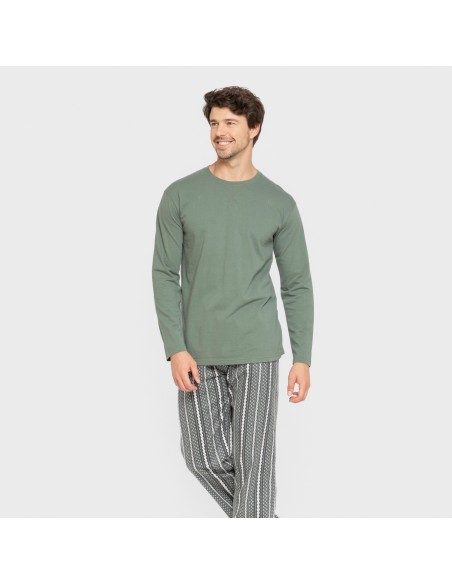 Pijama hombre franela Cronos verde pijamas-largos-hombre