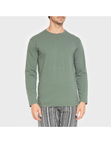 Pijama hombre franela Cronos verde pijamas-largos-hombre