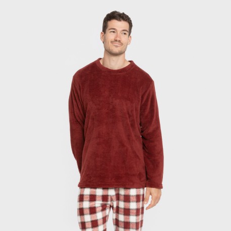 Pijama coral hombre Cuadro Gustavo burdeos pijamas-largos-hombre