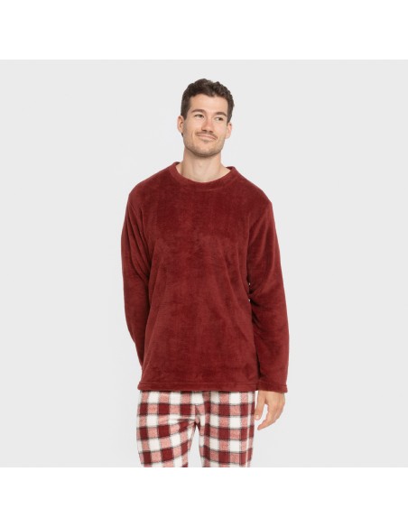 Pijama coral hombre Cuadro Gustavo burdeos pijamas-largos-hombre
