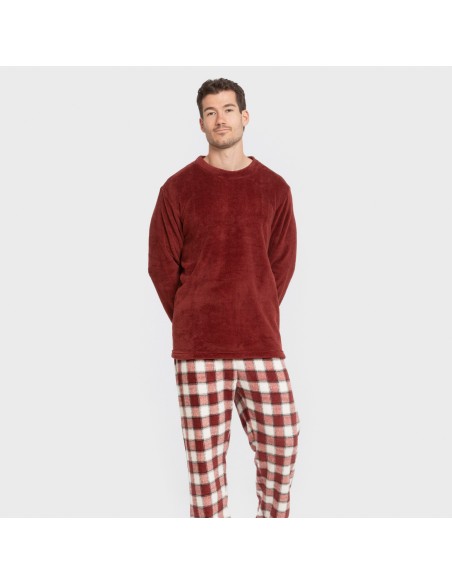 Pijama coral hombre Cuadro Gustavo burdeos pijamas-largos-hombre