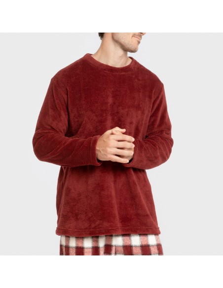 Pijama coral hombre Cuadro Gustavo burdeos pijamas-largos-hombre