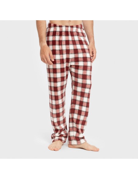 Pijama coral hombre Cuadro Gustavo burdeos pijamas-largos-hombre