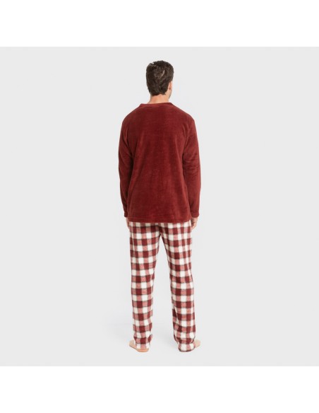 Pijama coral hombre Cuadro Gustavo burdeos pijamas-largos-hombre