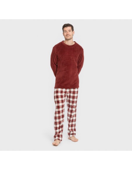 Pijama coral hombre Cuadro Gustavo burdeos pijamas-largos-hombre