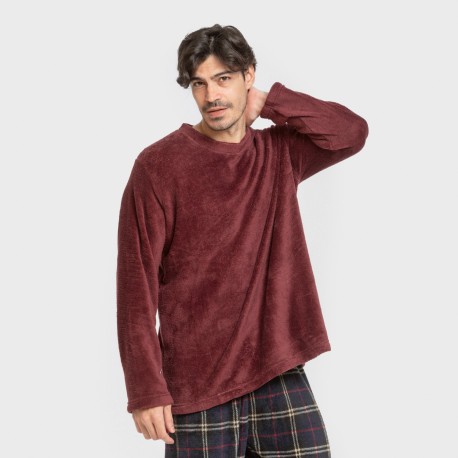 Pijama coral hombre Cuadro Tejada burdeos pijamas-largos-hombre