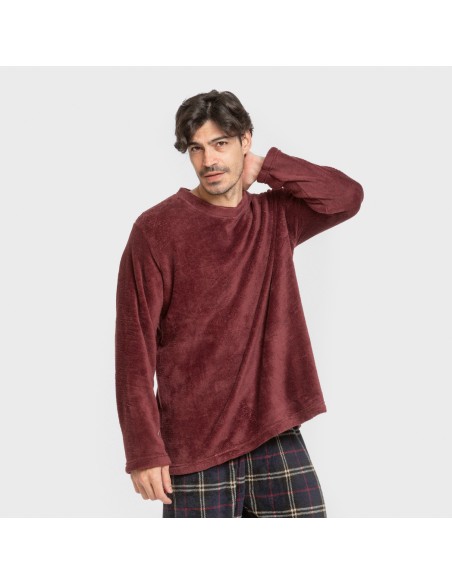 Pijama coral hombre Cuadro Tejada burdeos pijamas-largos-hombre