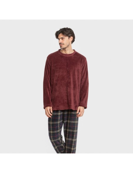 Pijama coral hombre Cuadro Tejada burdeos pijamas-largos-hombre