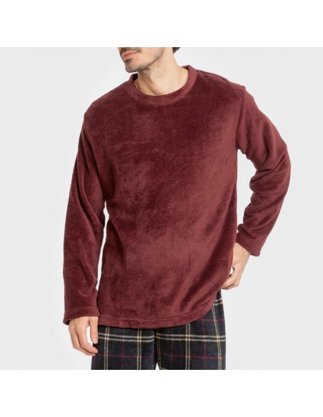 Pijama coral hombre Cuadro Tejada burdeos pijamas-largos-hombre