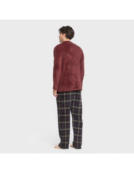 Pijama coral hombre Cuadro Tejada burdeos pijamas-largos-hombre