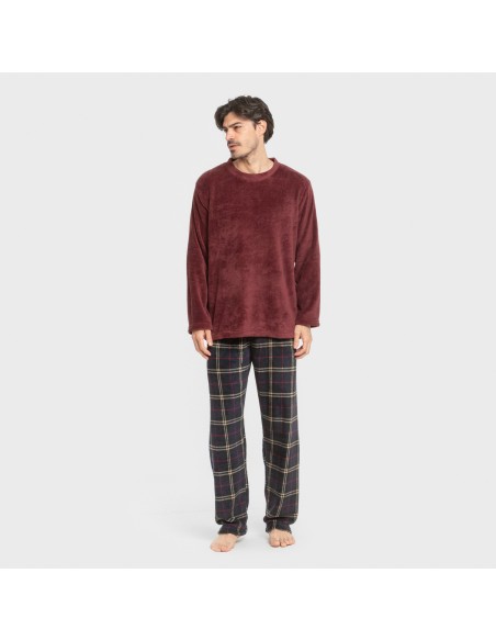 Pijama coral hombre Cuadro Tejada burdeos pijamas-largos-hombre