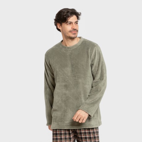 Pijama coral hombre Cuadro Frankfurt verde pijamas-largos-hombre